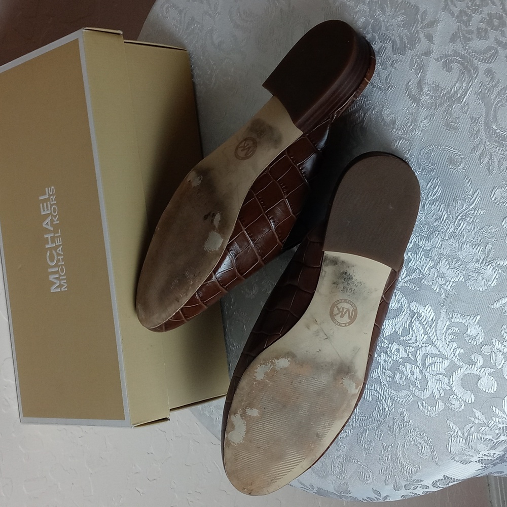 Michael Kors Brown Croc-Embossed Leather Mules - Picture 7 of 8